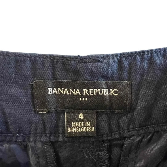 Banana Republic Navy Linen Blend Chino Shorts Pockets Button Closure Size 4 - Picture 2 of 4